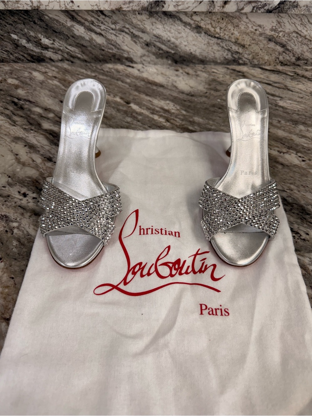 Christian Louboutin Mariza Is Back Wedding Bridal Strass Silver Crystal Sandal